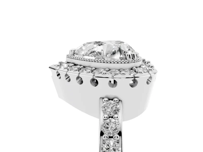 Heart-Shaped Vintage Milgrain Halo Engagement Ring Setting | Pierced Gallery | White Gold