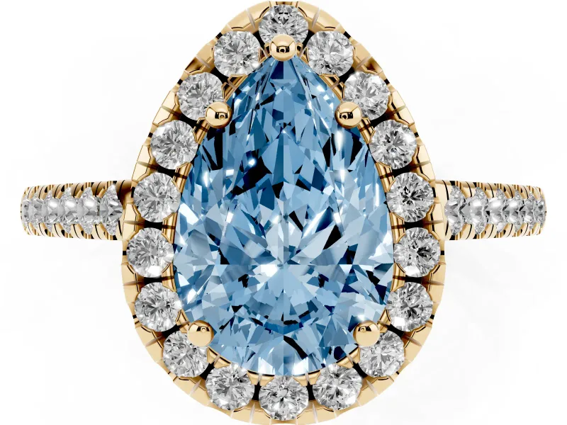 Pear-Shaped Raised Halo Engagement Ring Setting for a Fancy Blue Lab-Grown Diamond | Yellow Gold
