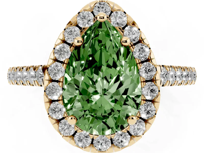 Pear-Shaped Raised Halo Engagement Ring Setting for a Fancy Green Lab-Grown Diamond | Yellow Gold