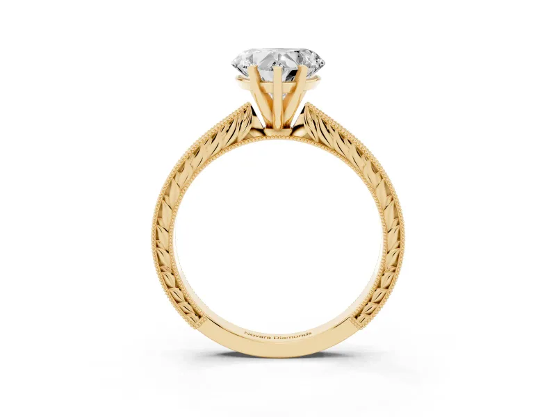 Heart-Shaped Engraved Solitaire Engagement Ring Setting | Milgrain Edges | Yellow Gold