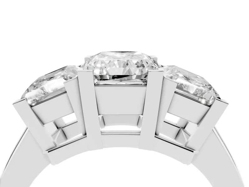 Radiant Cut Three Stone Engagement Ring Setting | Large Side Stones | Sterling Silver