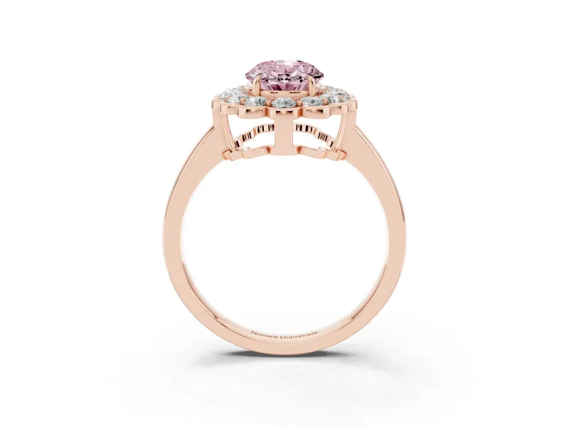 Oval Scalloped Cluster Halo Engagement Ring Setting for a Fancy Pink Lab-Grown Diamond | Plain Band | Rose Gold