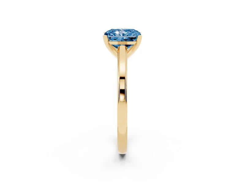 Radiant Cut Solitaire Engagement Ring Setting for a Fancy Blue Lab-Grown Diamond | Stepped Flat Band | Yellow Gold