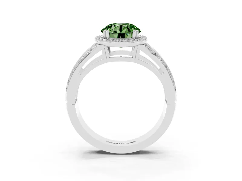 Round Halo Engagement Ring Setting for a Fancy Green Lab-Grown Diamond | Split Shank | Platinum