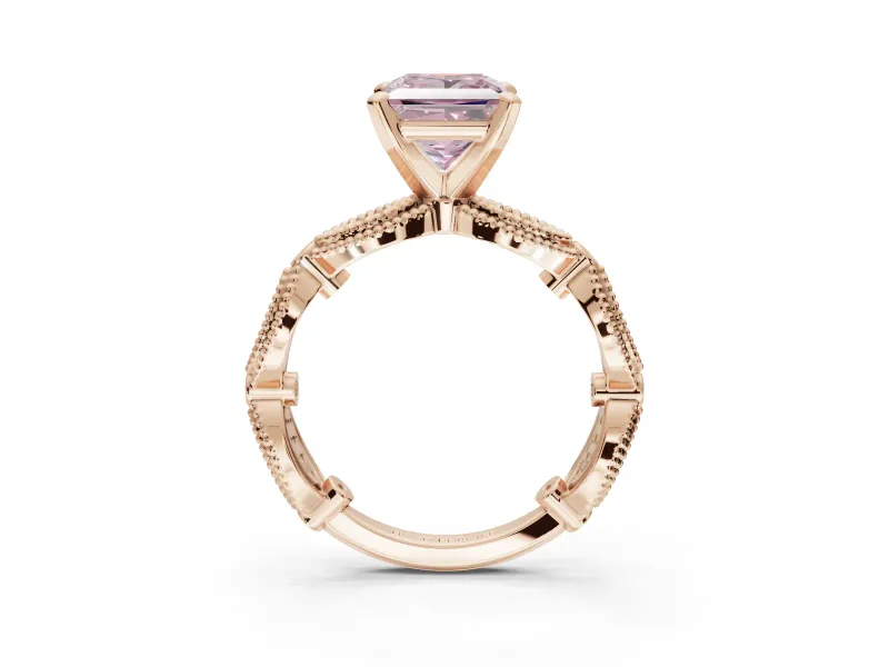 Princess Cut Vintage Engagement Ring Setting for a Fancy Pink Lab-Grown Diamond | Graduated Stations | Rose Gold