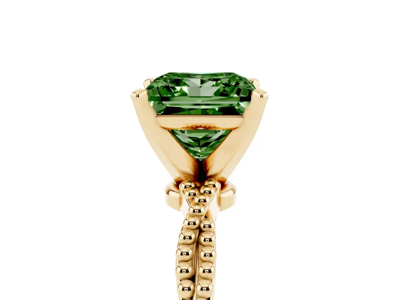 Princess Cut Twisted Engagement Ring Setting for a Fancy Green Lab-Grown Diamond | Beaded Twist | Yellow Gold