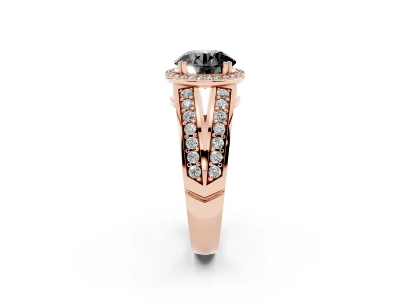 Round Halo Engagement Ring Setting for a Black Center | Two-Row Pavé Split Shank | Rose Gold