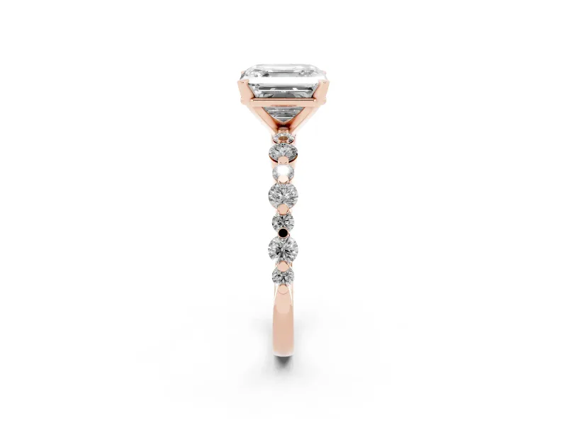 Asscher Cut Pavé Solitaire Engagement Ring Setting | Alternating Accents | Rose Gold