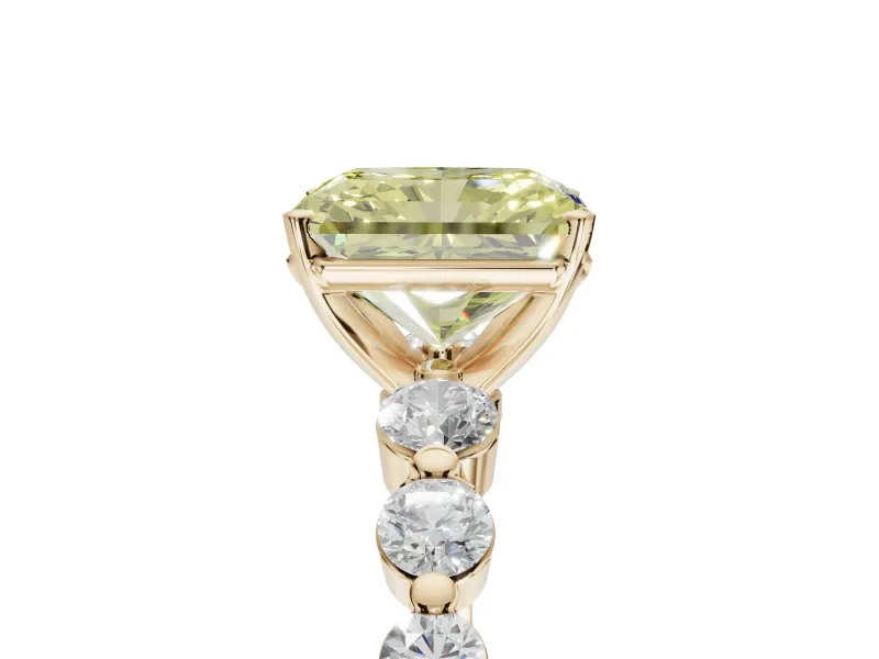 Radiant Cut Graduated Side Stone Engagement Ring Setting for a Fancy Yellow Lab-Grown Diamond | Yellow Gold