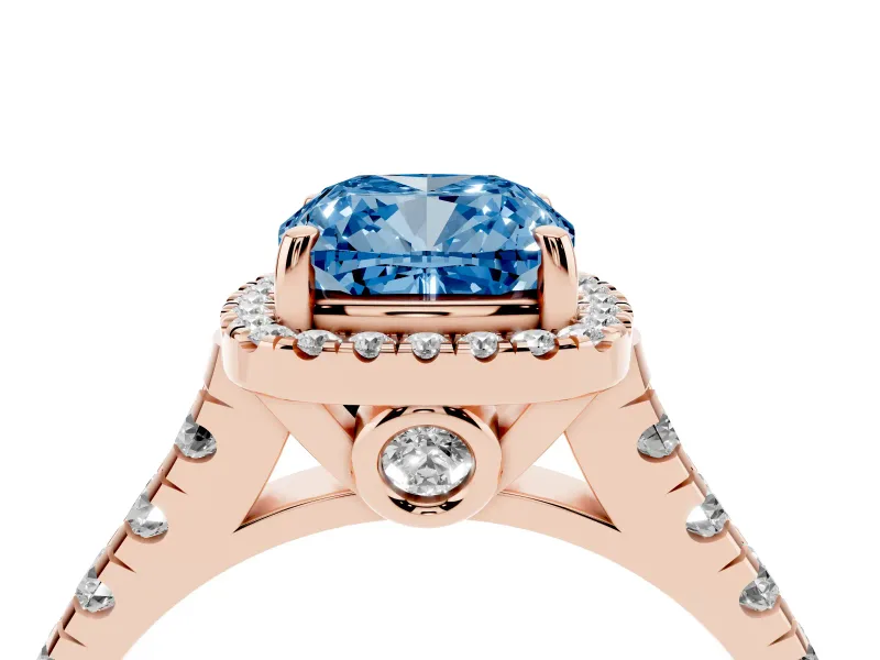 Cushion Cut Accented Halo Engagement Ring Setting for a Fancy Blue Lab-Grown Diamond | Rose Gold
