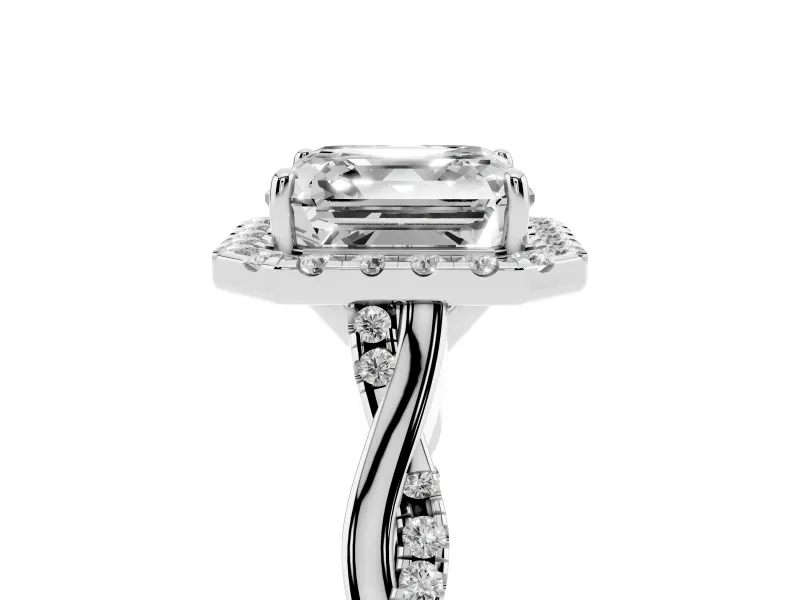 Asscher Cut Halo Engagement Ring Setting | Pavé Twist Band | Sterling Silver