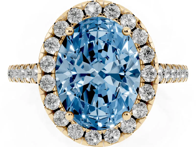 Oval Raised Halo Engagement Ring Setting for a Fancy Blue Lab-Grown Diamond | Yellow Gold