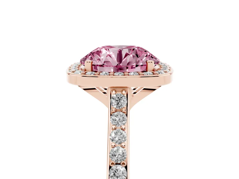 Round Halo Engagement Ring Setting for a Fancy Pink Lab-Grown Diamond | Rose Gold - Design NV-24729