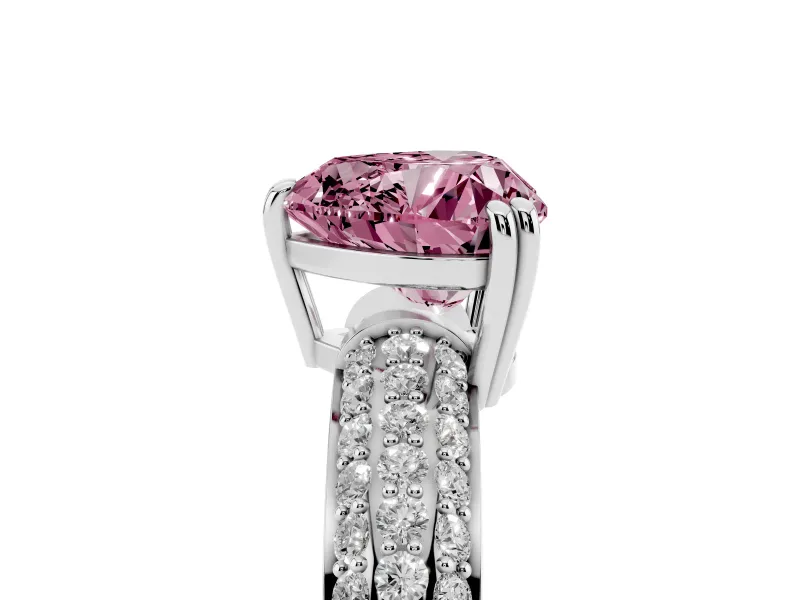 Heart-Shaped Three Row Pave Engagement Ring Setting for a Fancy Pink Lab-Grown Diamond | White Gold