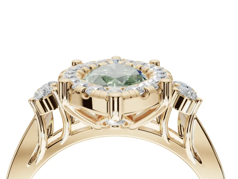 Marquise Halo Engagement Ring Setting for a Fancy Green Lab-Grown Diamond | Graduated Channel Band | Yellow Gold