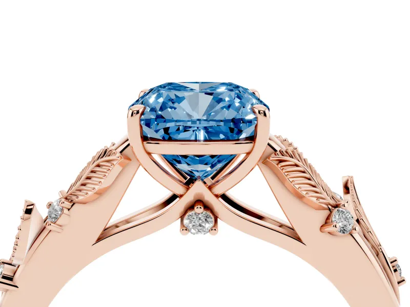 Cushion Cut Leaf Solitaire Engagement Ring Setting for a Fancy Blue Lab-Grown Diamond | Rose Gold