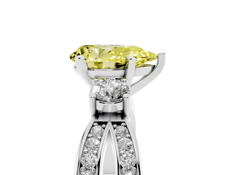 Fancy Yellow Three-Stone Pear Cut Diamond Twist Band Ring Set in Silver with Pavé Accents and Prong Setting
