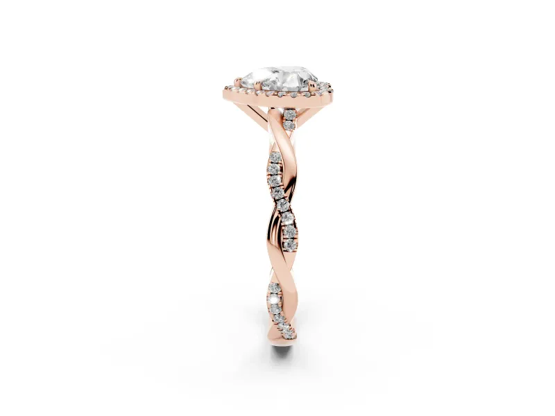 Heart Cut Diamond Halo Twisted Band Ring Set in Rose gold with Prong Setting
