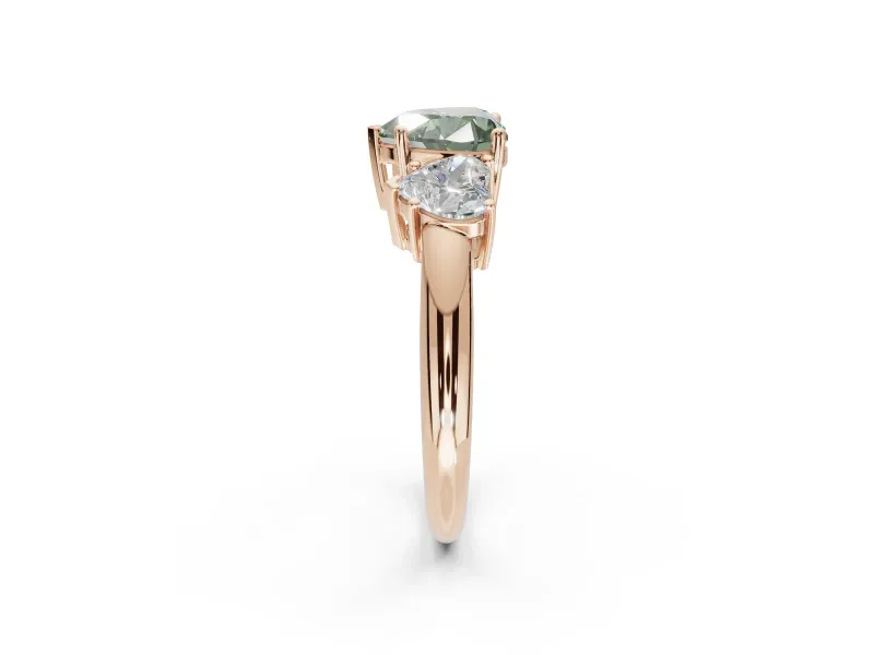 Heart-Shaped Three Stone Engagement Ring Setting for a Fancy Green Lab-Grown Diamond | Plain Band | Rose Gold