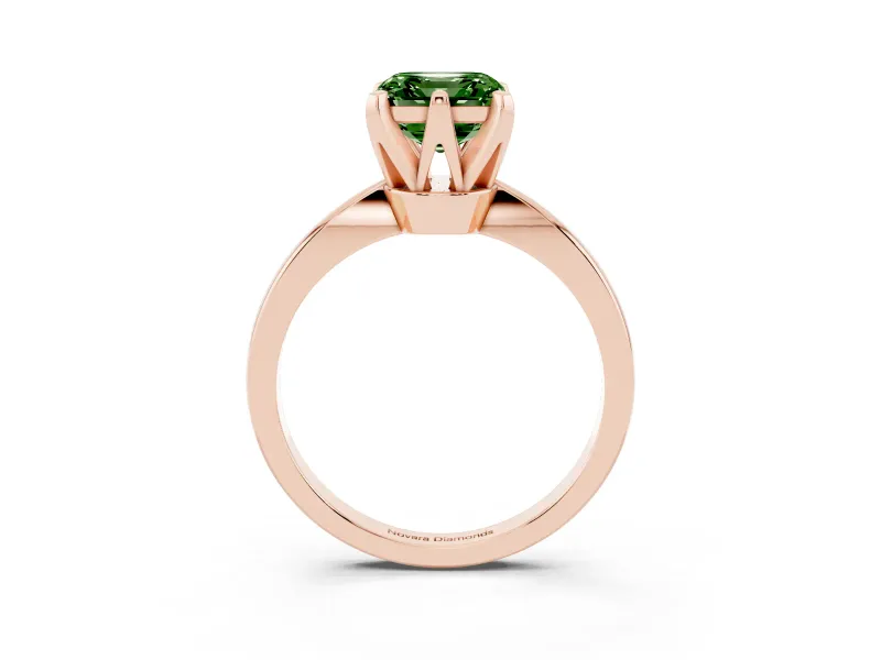 Fancy Green Asscher Cut Diamond Solitaire Engagement Ring Set in Rose gold with Slim Tapered Solitaire Band