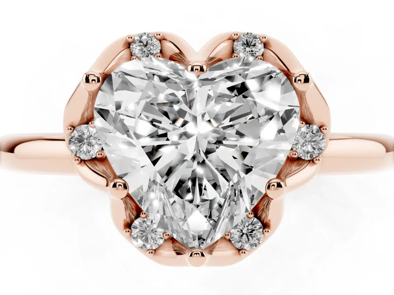 Heart-Shaped Scalloped Petal Halo Engagement Ring Setting | Plain Band | Rose Gold