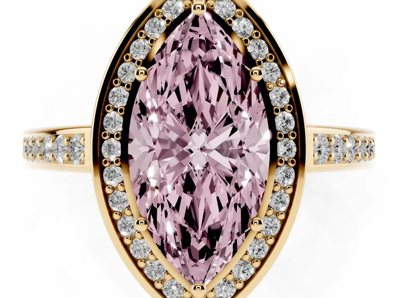 Marquise Sectioned Halo Engagement Ring Setting for a Fancy Pink Lab-Grown Diamond | Yellow Gold