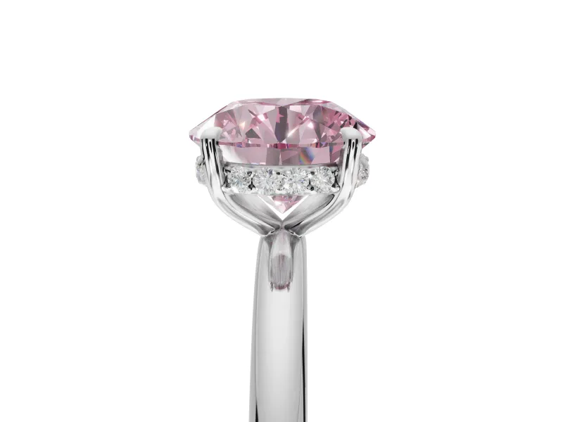 Round Hidden Halo Engagement Ring Setting for a Fancy Pink Lab-Grown Diamond | Platinum