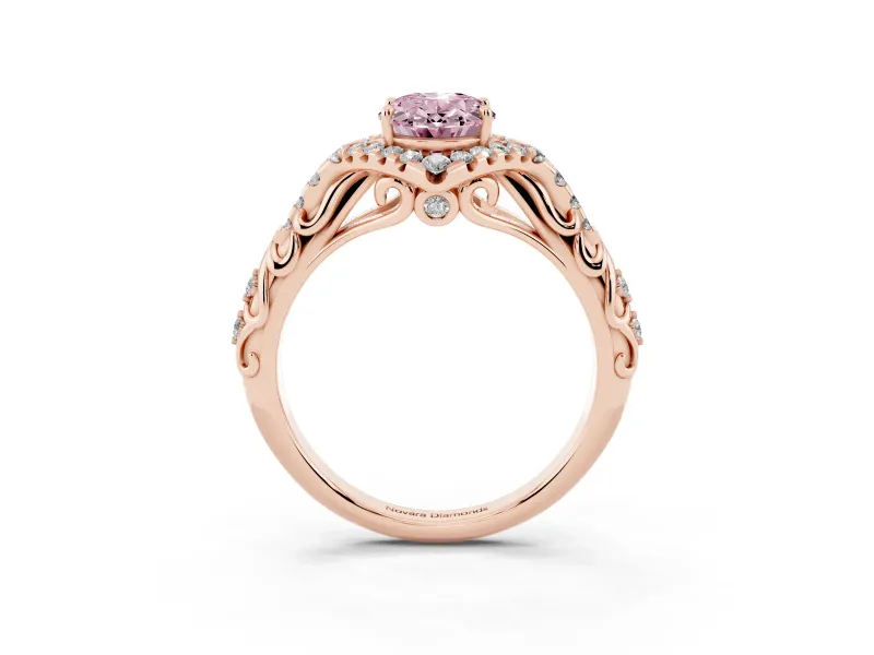 Oval Hidden Halo Filigree Engagement Ring Setting for a Fancy Pink Lab-Grown Diamond | Rose Gold