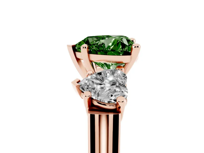 Heart-Shaped Three Stone Engagement Ring Setting for a Fancy Green Lab-Grown Diamond | Plain Squared Band | Rose Gold