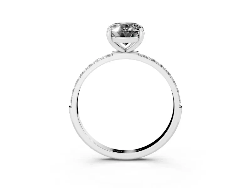 Fancy Black Oval Cut Diamond Solitaire Ring Set in Platinum with Round Pavé Band and Prong Setting