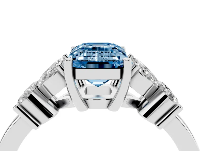 Emerald Cut Floral Engagement Ring Setting for a Fancy Blue Lab-Grown Diamond | Sterling Silver