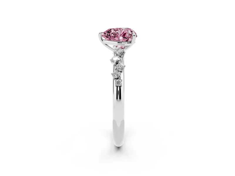 Fancy Pink Heart Cut Diamond Cluster Solitaire Ring Set in White gold with Prong Setting