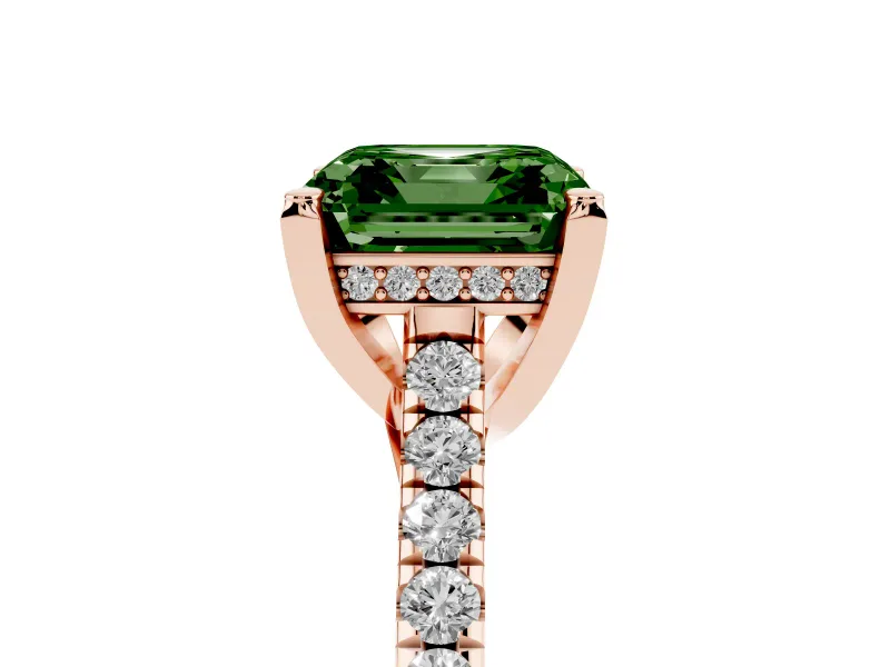 Asscher Cut Hidden Halo Pave Engagement Ring Setting for a Fancy Green Lab-Grown Diamond | Claw Prongs | Rose Gold