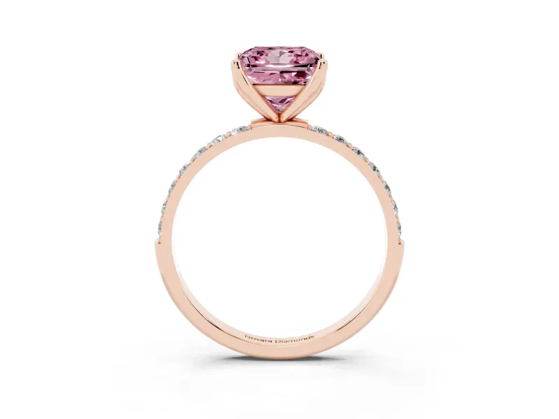 Princess Cut Pave Engagement Ring Setting for a Fancy Pink Lab-Grown Diamond | Slim Band | Rose Gold