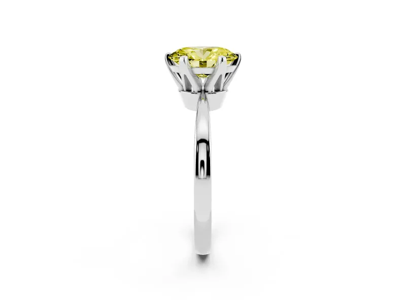 Fancy Yellow Oval Cut Diamond Solitaire Engagement Ring Set in White gold with Slim Tapered Solitaire Band