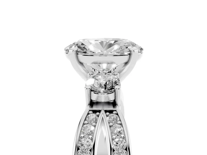 Three-Stone Oval Cut Diamond Twist Band Ring Set in Platinum with Pavé Accents and Prong Setting