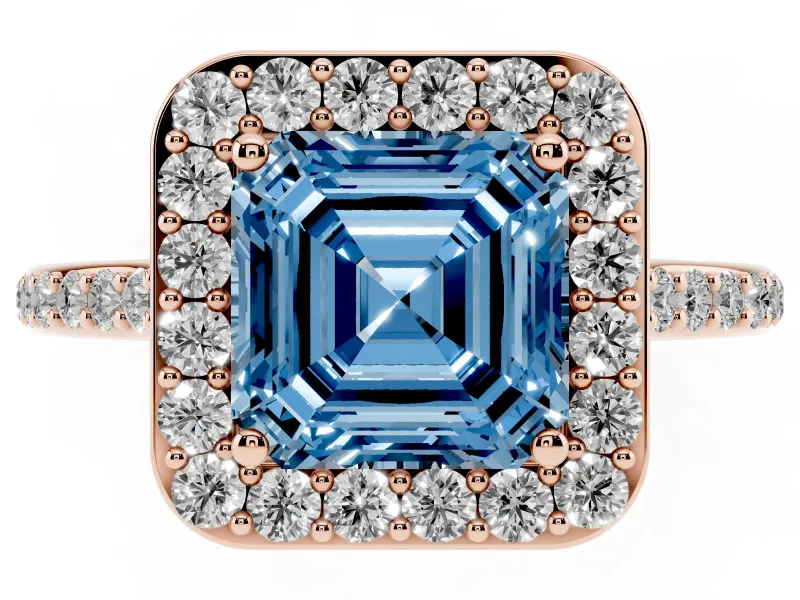 Asscher Cut Halo Engagement Ring Setting for a Fancy Blue Lab-Grown Diamond | Rose Gold - Design NV-24729