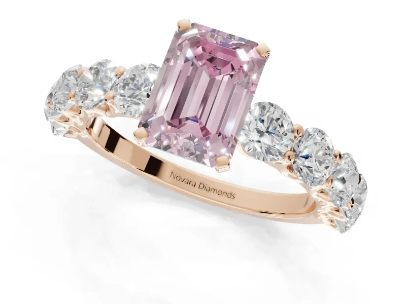 Emerald Cut Side Stone Engagement Ring Setting for a Fancy Pink Lab-Grown Diamond | Scalloped Prong Accents | Rose Gold
