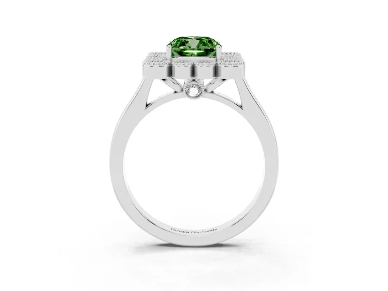 Cushion Cut Halo Engagement Ring Setting for a Fancy Green Lab-Grown Diamond | Sterling Silver - Design NV-24775