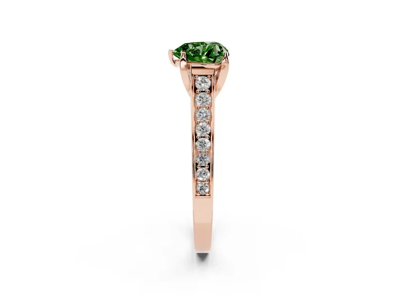 Heart-Shaped Graduated Pavé Engagement Ring Setting for a Fancy Green Lab-Grown Diamond | Rose Gold