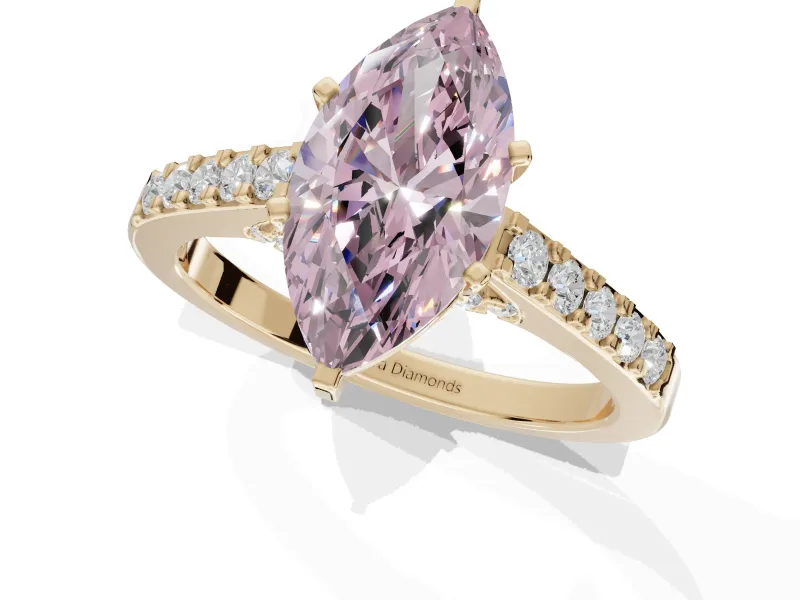 Marquise Pavé Solitaire Engagement Ring Setting for a Fancy Pink Lab-Grown Diamond | Crossover Gallery | Yellow Gold