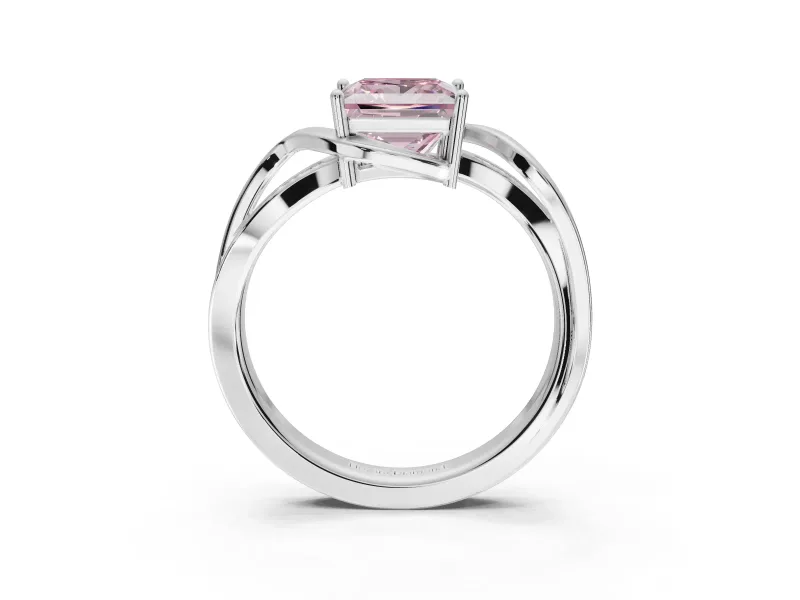 Princess Cut Bypass Solitaire Engagement Ring Setting for a Fancy Pink Lab-Grown Diamond | Pavé Strands | White Gold