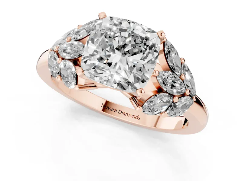 Cushion Cut Leaf Cluster Engagement Ring Setting | Rose Gold