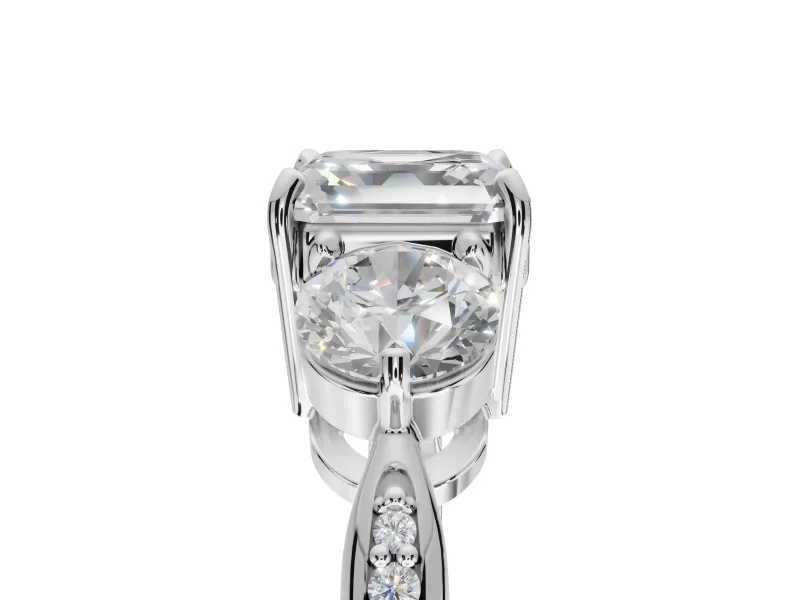 Asscher Cut Three Stone Engagement Ring Setting | Tapered Pave Band | Platinum