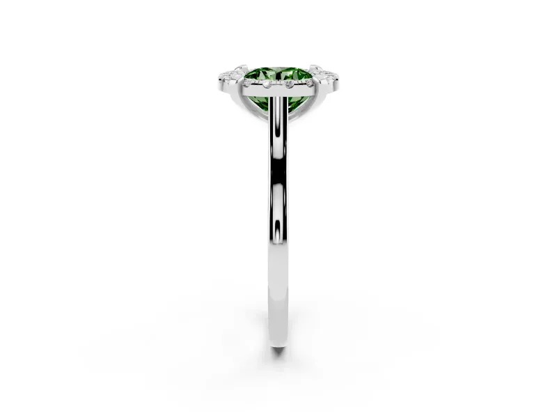 Round Claw Corner Halo Engagement Ring Setting for a Fancy Green Lab-Grown Diamond | Slim Plain Band | Sterling Silver