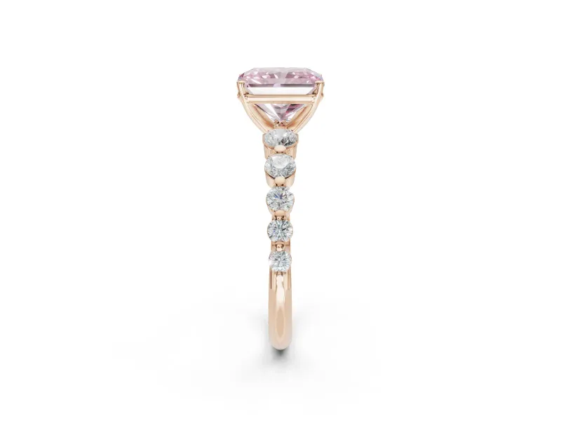 Radiant Cut Graduated Side Stone Engagement Ring Setting for a Fancy Pink Lab-Grown Diamond | Rose Gold