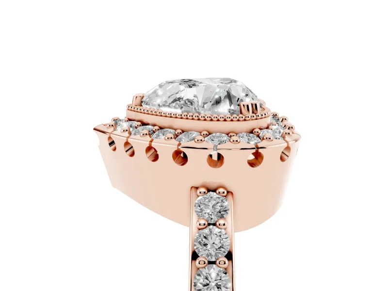 Heart-Shaped Vintage Milgrain Halo Engagement Ring Setting | Pierced Gallery | Rose Gold