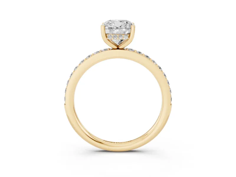 Cushion Cut Hidden Halo Pavé Engagement Ring Setting | Micro Pavé Band | Yellow Gold