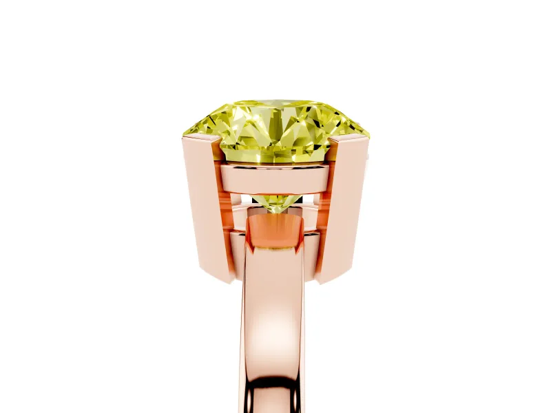Fancy Yellow Round Cut Diamond Solitaire Ring Set in Rose gold with Prong Head and Smooth Polished Band