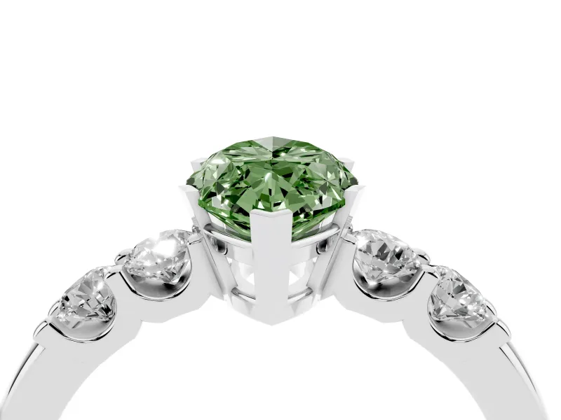 Fancy Green Marquise Cut Diamond Five-Stone Prong Set Engagement Ring Set in Platinum with Channel Band